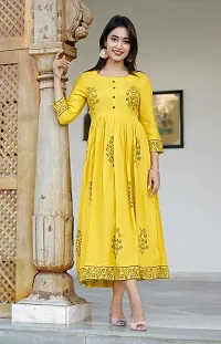 Trendy Yellow Printed Viscose Rayon Anarkali Kurta For Women-thumb2