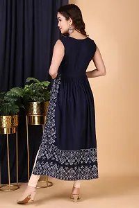 Trendy Navy Blue Printed Viscose Rayon A-Line Kurta For Women-thumb1