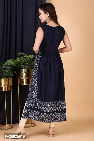 Trendy Navy Blue Printed Viscose Rayon A-Line Kurta For Women-thumb2