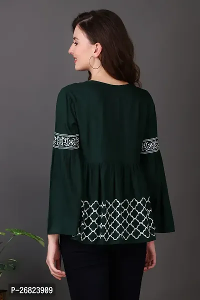 Elegant Green Viscose Rayon Printed Top For Women-thumb2