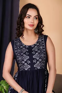 Trendy Navy Blue Printed Viscose Rayon A-Line Kurta For Women-thumb3