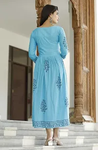 Trendy Blue Printed Viscose Rayon Anarkali Kurta For Women-thumb1