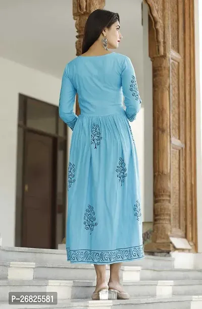 Trendy Blue Printed Viscose Rayon Anarkali Kurta For Women-thumb2