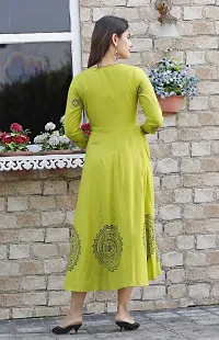 Trendy Green Printed Viscose Rayon Anarkali Kurta For Women-thumb1