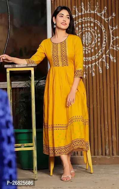 Trendy Yellow Printed Viscose Rayon Anarkali Kurta For Women-thumb3