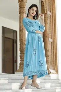 Trendy Blue Printed Viscose Rayon Anarkali Kurta For Women-thumb3