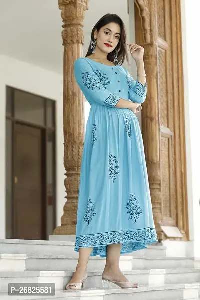 Trendy Blue Printed Viscose Rayon Anarkali Kurta For Women-thumb5