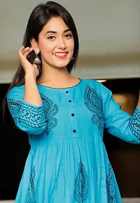 Trendy Blue Printed Viscose Rayon Anarkali Kurta For Women-thumb3