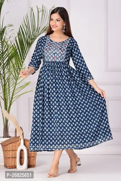 Trendy Blue Printed Viscose Rayon Anarkali Kurta For Women-thumb0