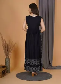 Trendy Black Printed Viscose Rayon A-Line Kurta For Women-thumb1