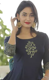 Trendy Navy Blue Printed Viscose Rayon Anarkali Kurta For Women-thumb2