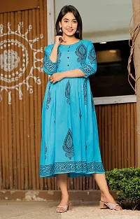 Trendy Blue Printed Viscose Rayon Anarkali Kurta For Women-thumb2