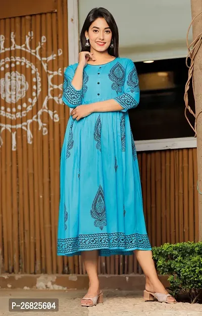 Trendy Blue Printed Viscose Rayon Anarkali Kurta For Women-thumb3