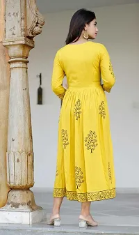 Trendy Yellow Printed Viscose Rayon Anarkali Kurta For Women-thumb1