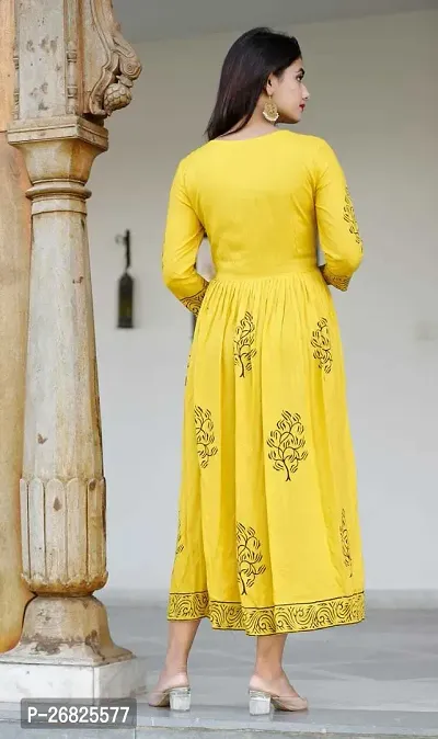 Trendy Yellow Printed Viscose Rayon Anarkali Kurta For Women-thumb2