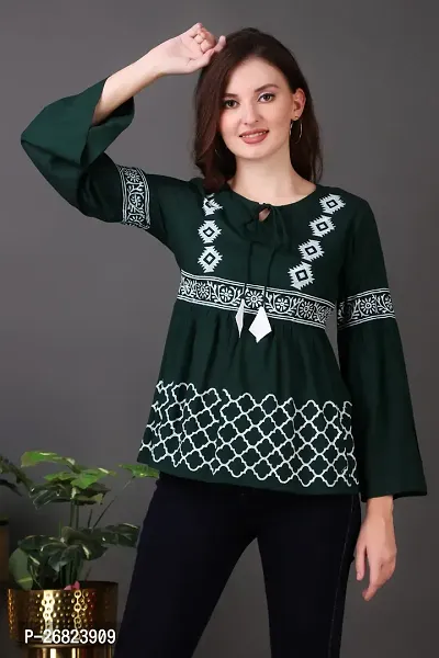 Elegant Green Viscose Rayon Printed Top For Women