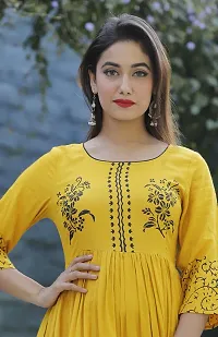 Trendy Yellow Printed Viscose Rayon Anarkali Kurta For Women-thumb4