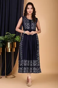 Trendy Navy Blue Printed Viscose Rayon A-Line Kurta For Women-thumb2