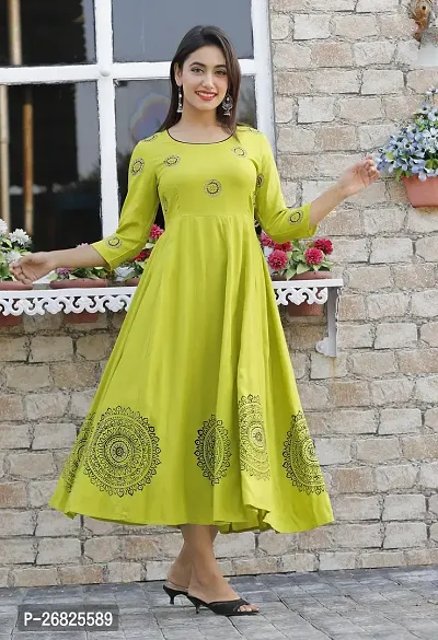 Trendy Green Printed Viscose Rayon Anarkali Kurta For Women-thumb0