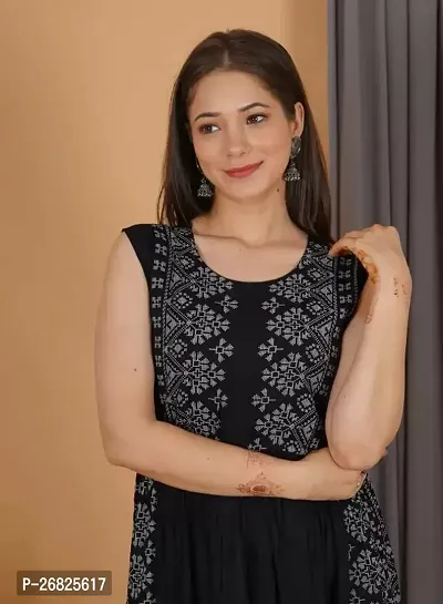 Trendy Black Printed Viscose Rayon A-Line Kurta For Women-thumb4