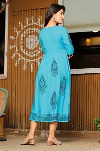 Trendy Blue Printed Viscose Rayon Anarkali Kurta For Women-thumb1