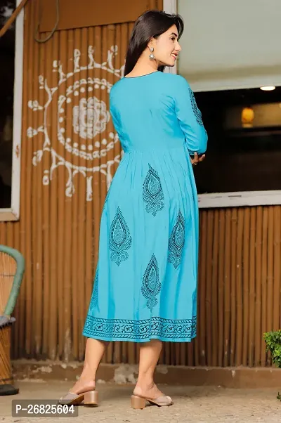 Trendy Blue Printed Viscose Rayon Anarkali Kurta For Women-thumb2