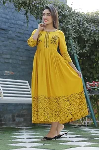 Trendy Yellow Printed Viscose Rayon Anarkali Kurta For Women-thumb3