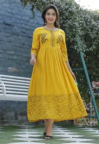 Trendy Yellow Printed Viscose Rayon Anarkali Kurta For Women-thumb2