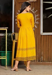 Trendy Yellow Printed Viscose Rayon Anarkali Kurta For Women-thumb1