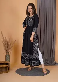 Trendy Black Printed Viscose Rayon A-Line Kurta For Women-thumb2