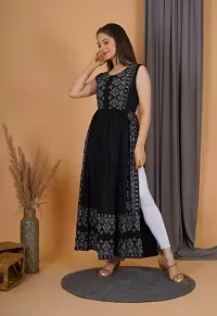 Trendy Black Printed Viscose Rayon A-Line Kurta For Women-thumb2