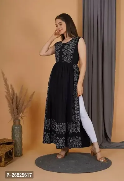 Trendy Black Printed Viscose Rayon A-Line Kurta For Women-thumb3