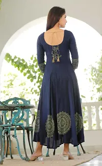 Trendy Navy Blue Printed Viscose Rayon Anarkali Kurta For Women-thumb1