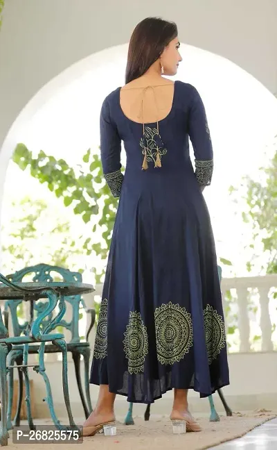 Trendy Navy Blue Printed Viscose Rayon Anarkali Kurta For Women-thumb2