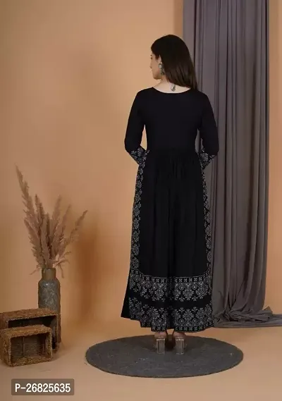 Trendy Black Printed Viscose Rayon A-Line Kurta For Women-thumb2