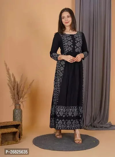 Trendy Black Printed Viscose Rayon A-Line Kurta For Women-thumb4