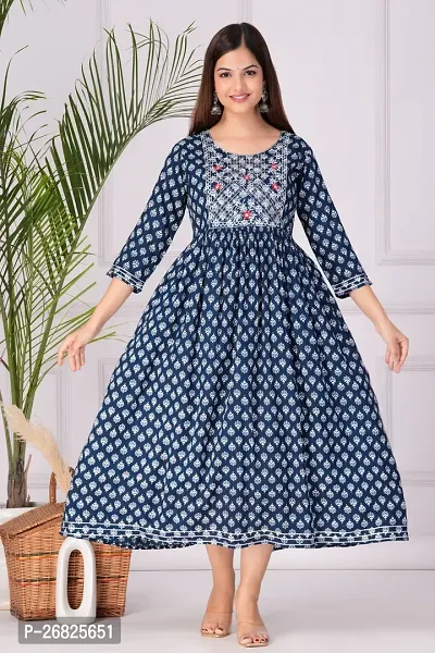 Trendy Blue Printed Viscose Rayon Anarkali Kurta For Women-thumb3