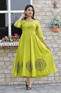 Trendy Green Printed Viscose Rayon Anarkali Kurta For Women-thumb2