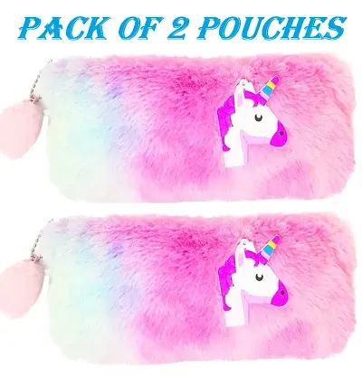 Rainbow Color Unicorn Soft Fur Pouch For Girls