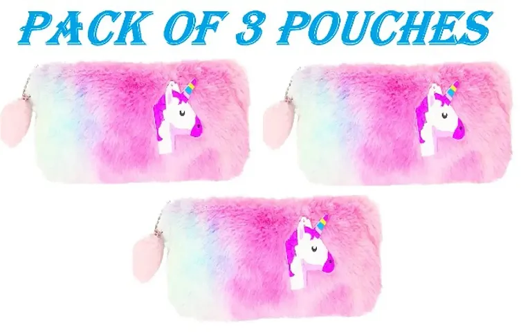 Rainbow Color Unicorn Soft Fur Pouch For Girls