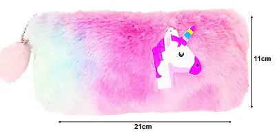 Rainbow Color Unicorn Soft Fur Pouch Multipurpose Unicorn Pencil Case, Pencil Pouch for Girls, Cute Fur Pouch COMBO SET-thumb4