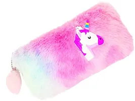 Rainbow Color Unicorn Soft Fur Pouch Multipurpose Unicorn Pencil Case, Pencil Pouch for Girls, Cute Fur Pouch COMBO SET-thumb2