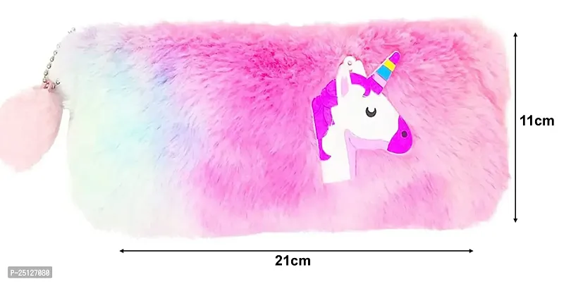 Rainbow Color Unicorn Soft Fur Pouch Multipurpose Unicorn Pencil Case, Pencil Pouch for Girls, Cute Fur Pouch COMBO SET-thumb2