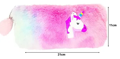 Rainbow Color Unicorn Soft Fur Pouch Multipurpose Unicorn Pencil Case, Pencil Pouch for Girls, Cute Fur Pouch COMBO SET-thumb1