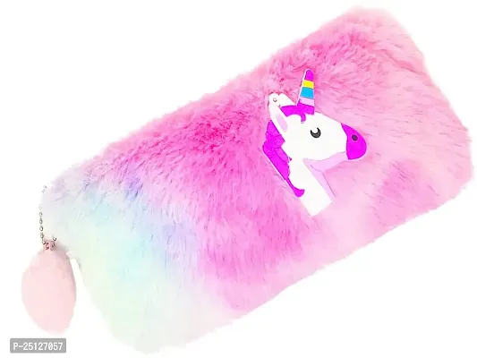 Rainbow Color Unicorn Soft Fur Pouch Multipurpose Unicorn Pencil Case, Pencil Pouch for Girls, Cute Fur Pouch COMBO SET-thumb5