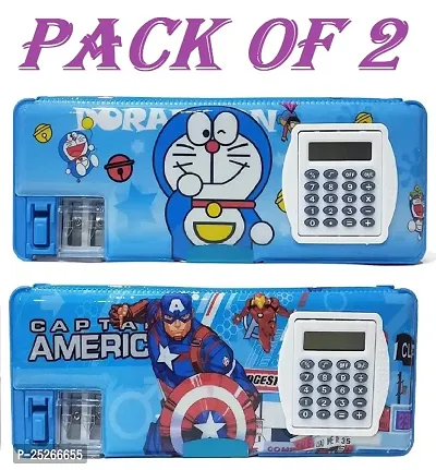 Doreamon And Avenger Calculator Box Art Plastic Pencil Boxes  (Set of 2, Multicolor)-thumb0