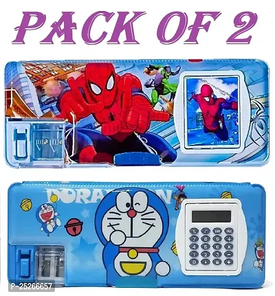 Spiderman And Doreamon Calculator Box Art Plastic Pencil Boxes  (Set of 2, Multicolor)