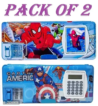 Spiderman And Avenger Calculator Box Art Plastic Pencil Boxes  (Set of 2, Multicolor)-thumb0