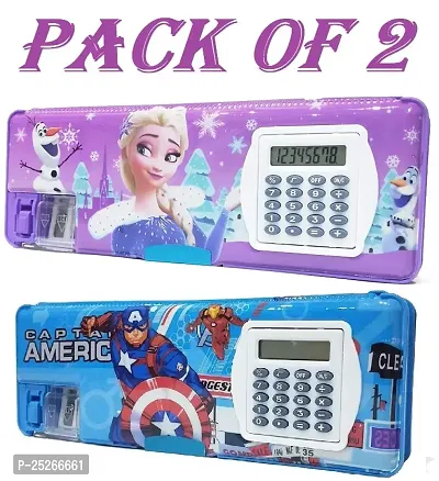Frozen And Avenger Calculator Box Art Plastic Pencil Boxes  (Set of 2, Multicolor)-thumb0