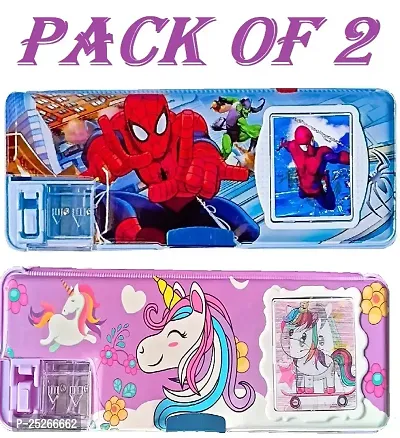 Spiderman And Unicorn Calculator Box Art Plastic Pencil Boxes  (Set of 2, Multicolor)